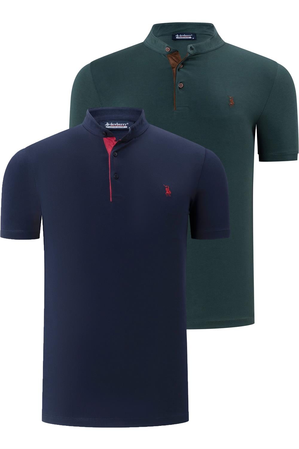 İKİLİ SET T8560 DEWBERRY ERKEK T-SHIRT-LACİVERT-YEŞİL