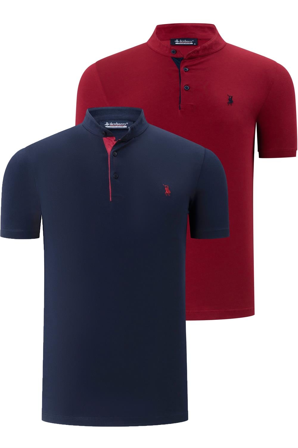 İKİLİ SET T8560 DEWBERRY ERKEK T-SHIRT-BORDO-LACİVERT