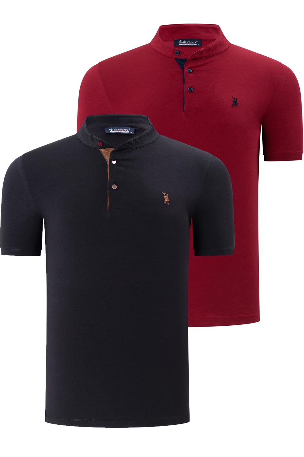 İKİLİ SET T8560 DEWBERRY ERKEK T-SHIRT-SİYAH-BORDO