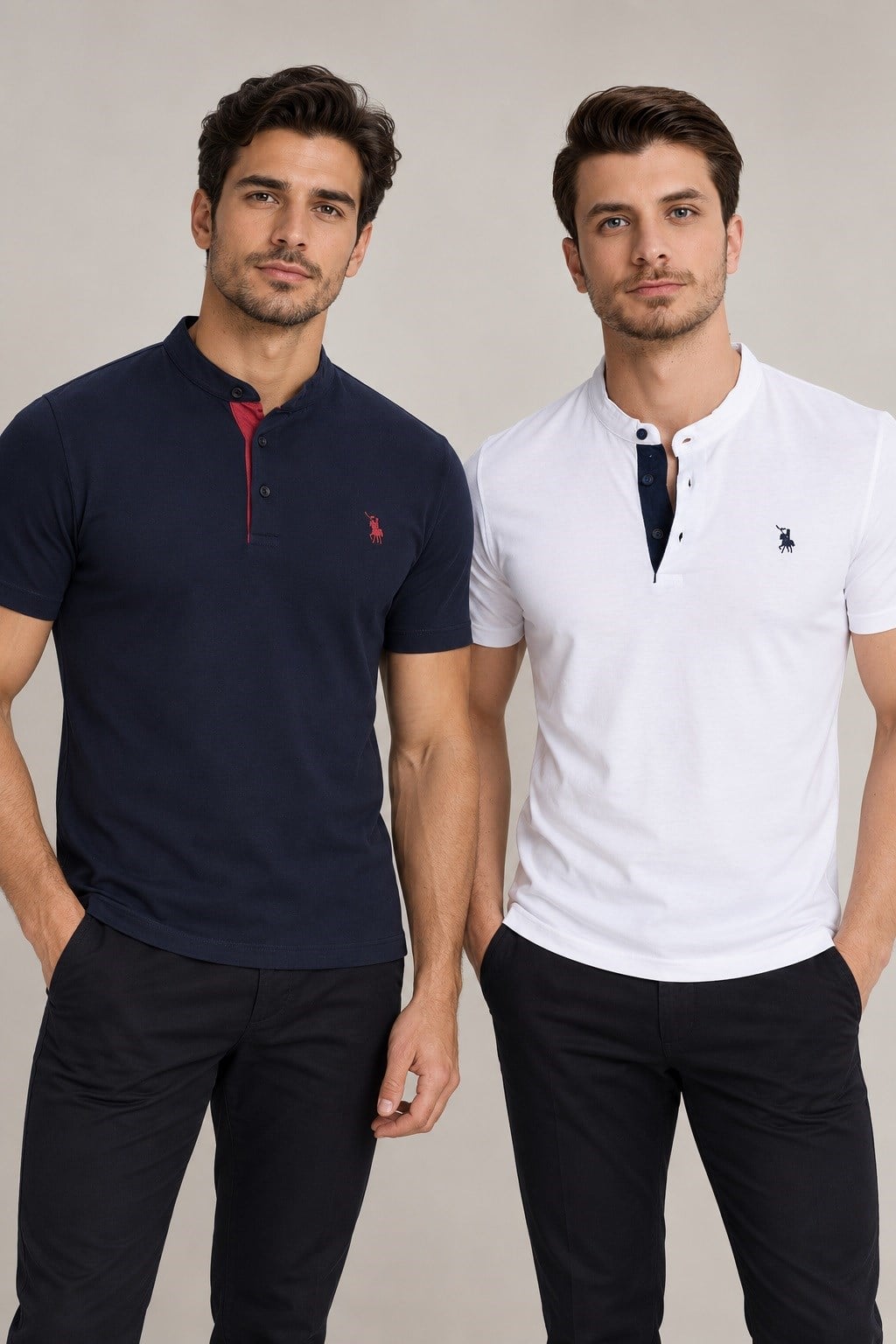 İKİLİ SET T8560 DEWBERRY ERKEK T-SHIRT-BEYAZ-LACİVERT-2