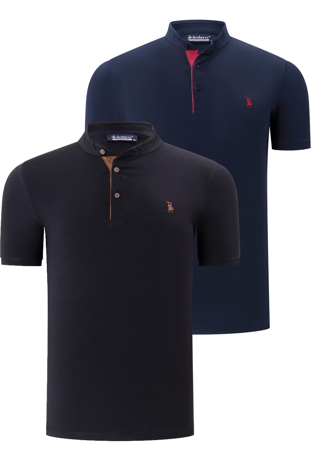 İKİLİ SET T8560 DEWBERRY ERKEK T-SHIRT-LACİVERT - SİYAH