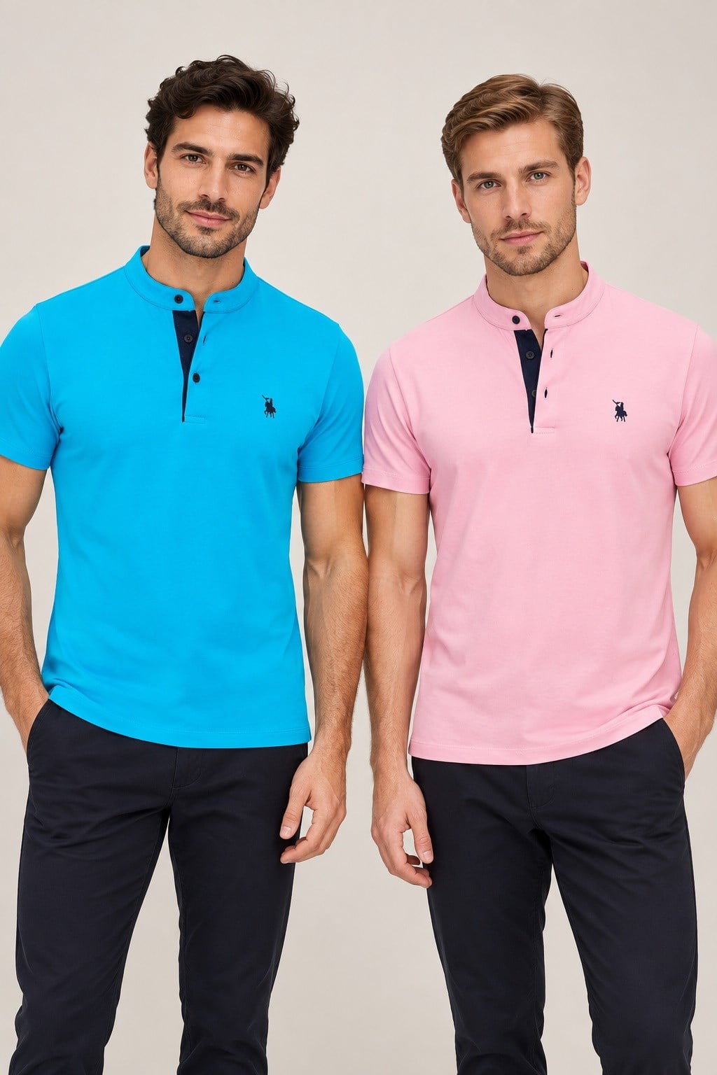 İKİLİ SET T8560 DEWBERRY ERKEK T-SHIRT-TURKUAZ-PEMBE