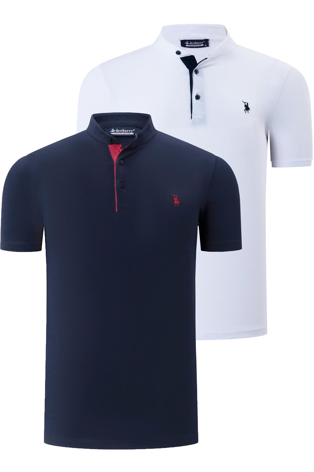 İKİLİ SET T8560 DEWBERRY ERKEK T-SHIRT-BEYAZ-LACİVERT