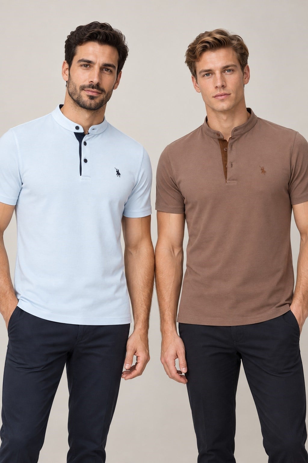 İKİLİ SET T8560 DEWBERRY ERKEK T-SHIRT-KAHVE-AÇIK MAVİ