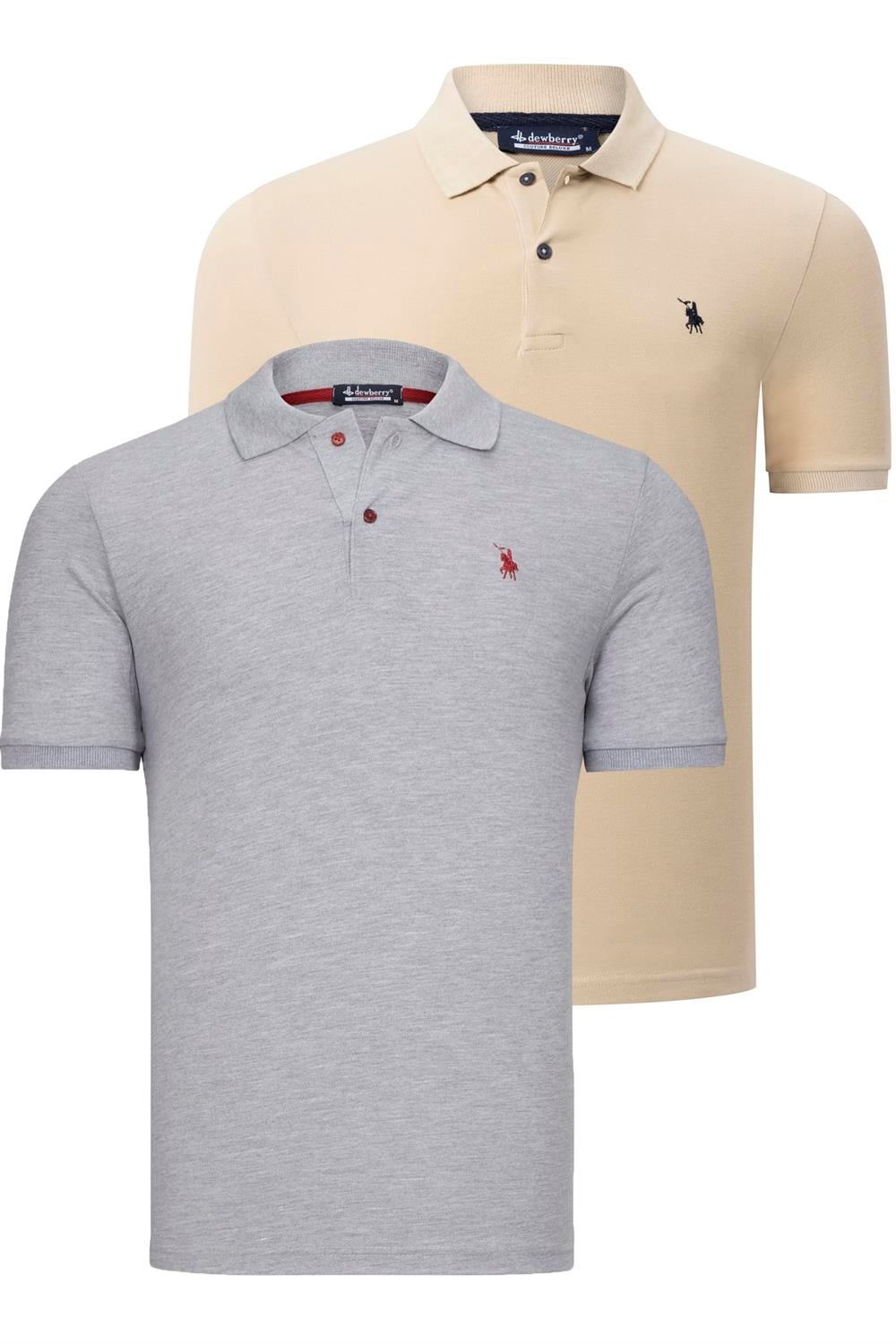 İKİLİ SET T8561 DEWBERRY ERKEK TSHIRT-GRİ-BEJ