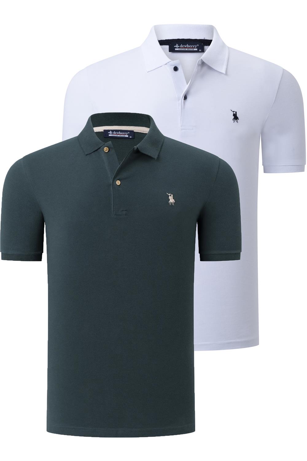İKİLİ SET T8561 DEWBERRY ERKEK TSHIRT-BEYAZ-HAKİ
