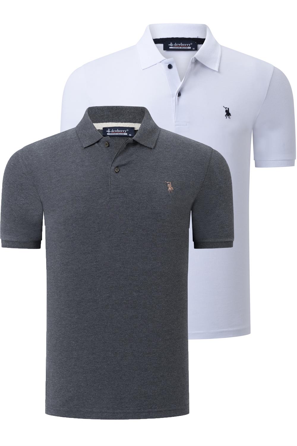 İKİLİ SET T8561 DEWBERRY ERKEK TSHIRT-ANTRASİT-BEYAZ