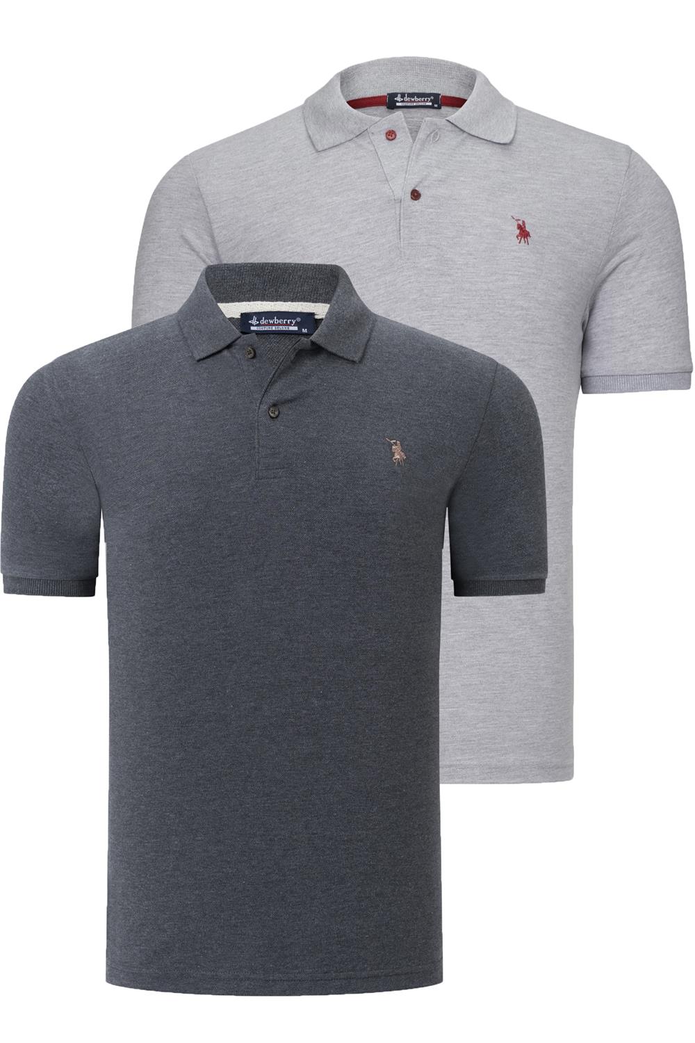 İKİLİ SET T8561 DEWBERRY ERKEK TSHIRT-ANTRASİT-GRI