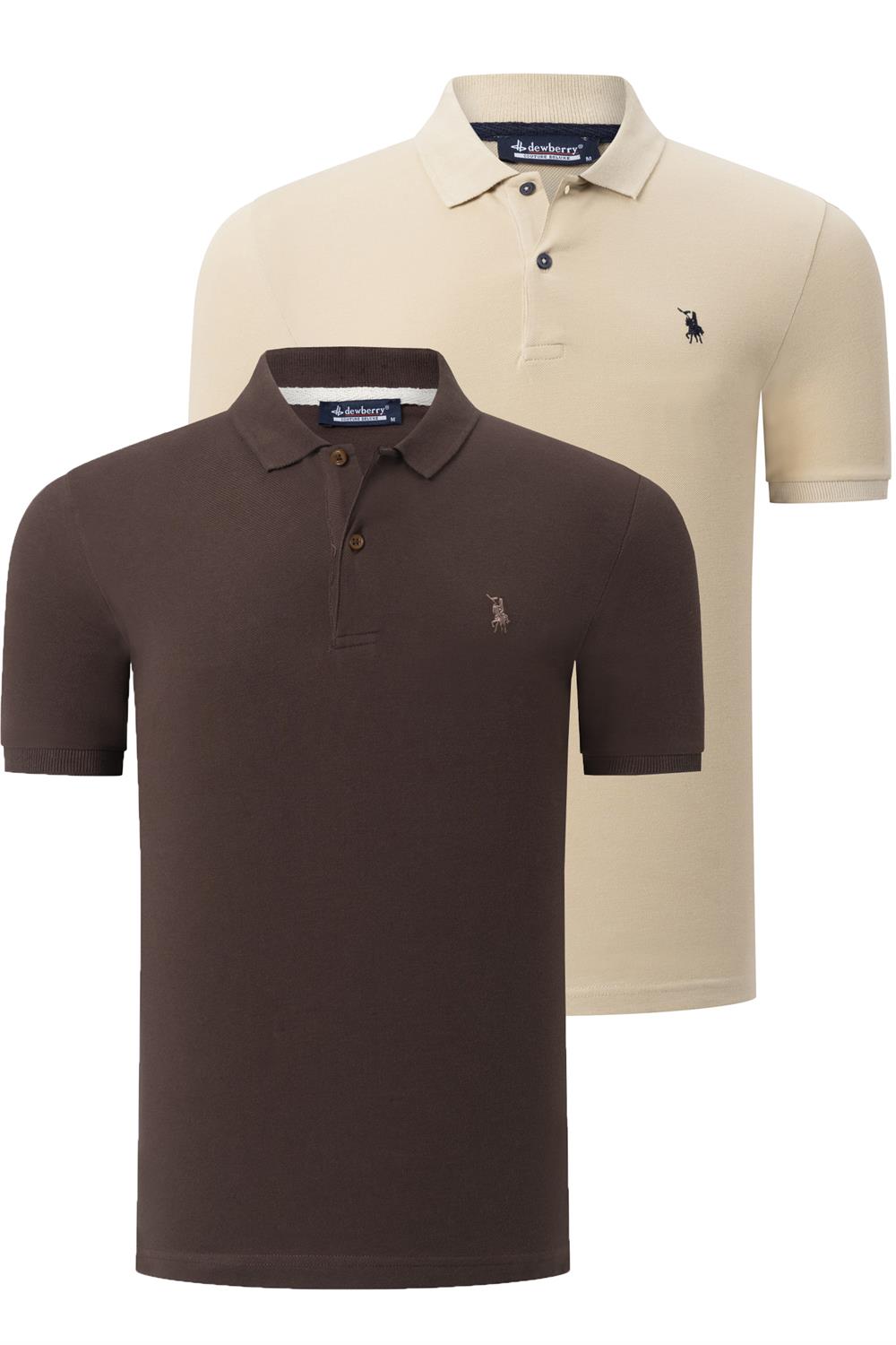 İKİLİ SET T8561 DEWBERRY ERKEK TSHIRT-KAHVE-BEJ