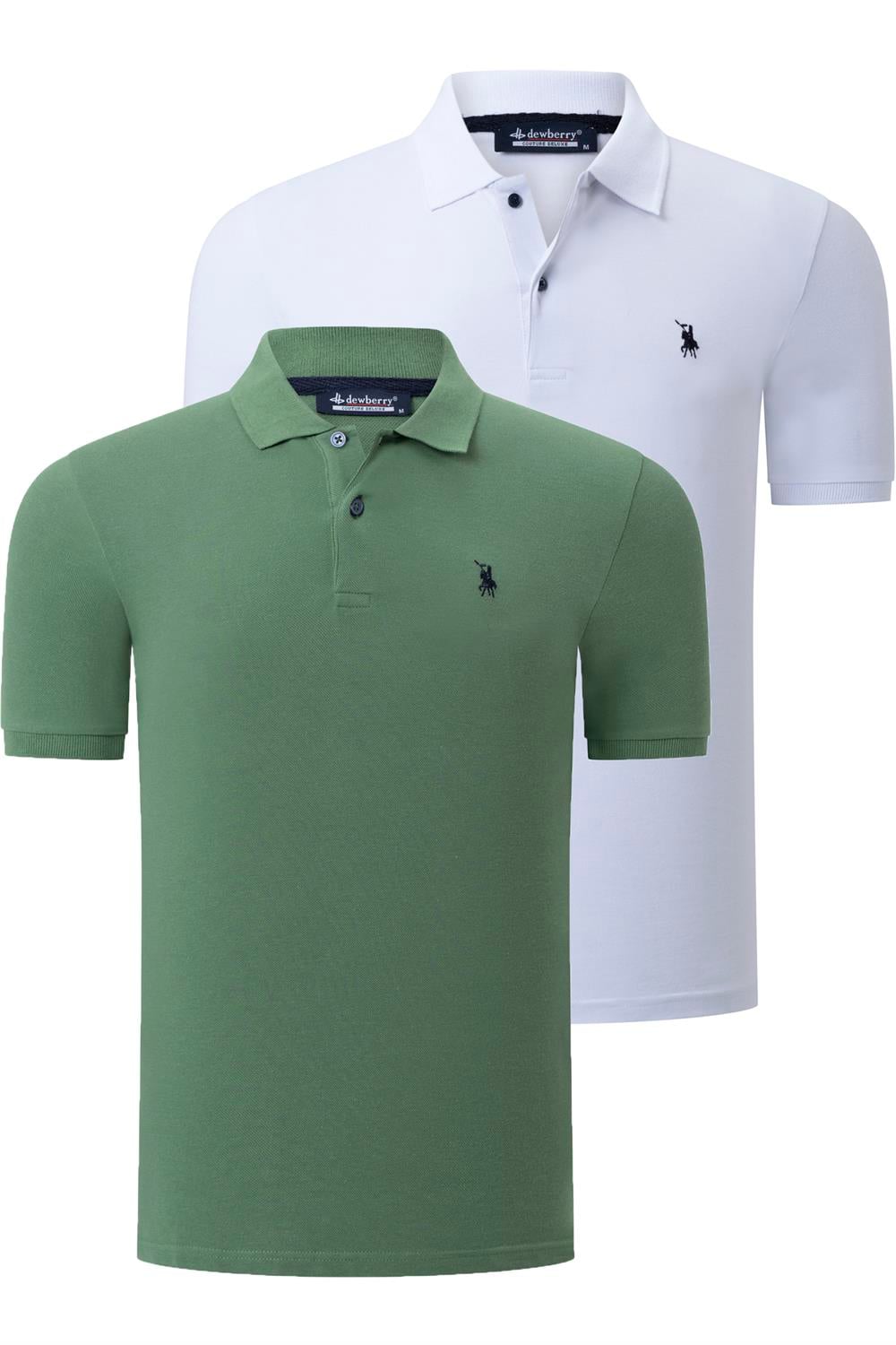 İKİLİ SET T8561 DEWBERRY ERKEK TSHIRT-BEYAZ-AÇIK HAKİ