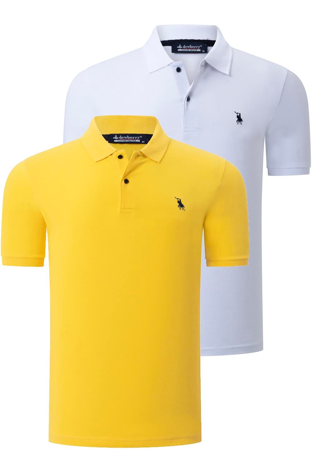 İKİLİ SET T8561 DEWBERRY ERKEK TSHIRT-BEYAZ-SARI