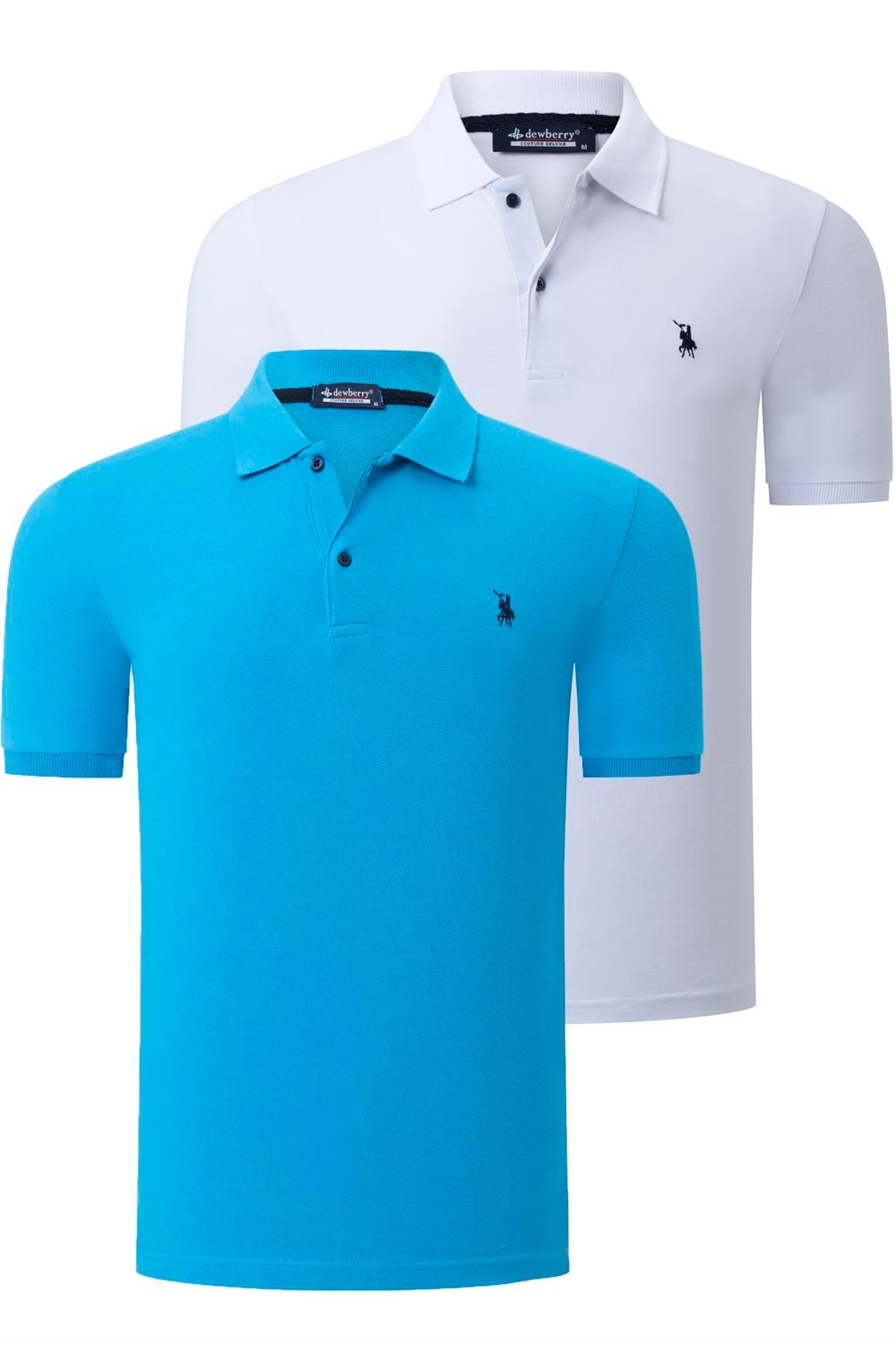 İKİLİ SET T8561 DEWBERRY ERKEK TSHIRT-BEYAZ-MAVİ