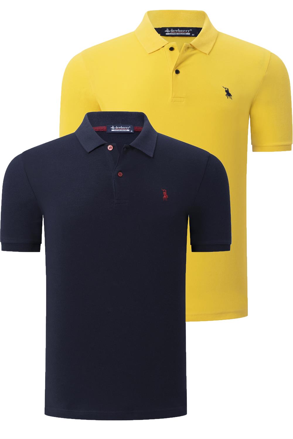 İKİLİ SET T8561 DEWBERRY ERKEK TSHIRT-LACİVERT- SARI