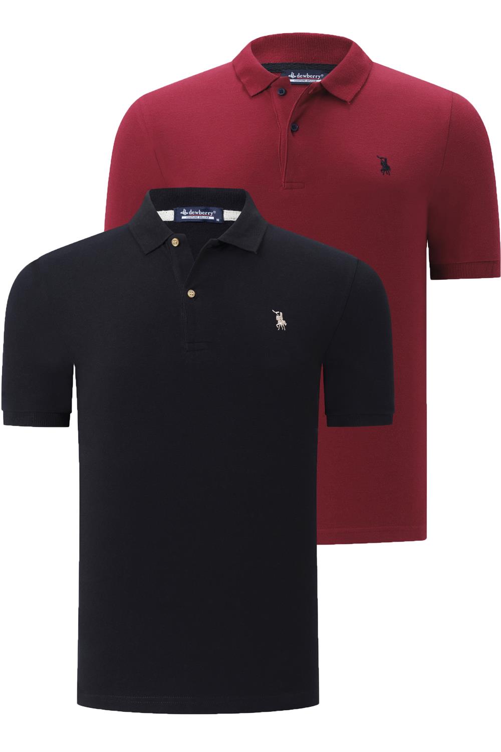 İKİLİ SET T8561 DEWBERRY ERKEK TSHIRT-SİYAH-BORDO