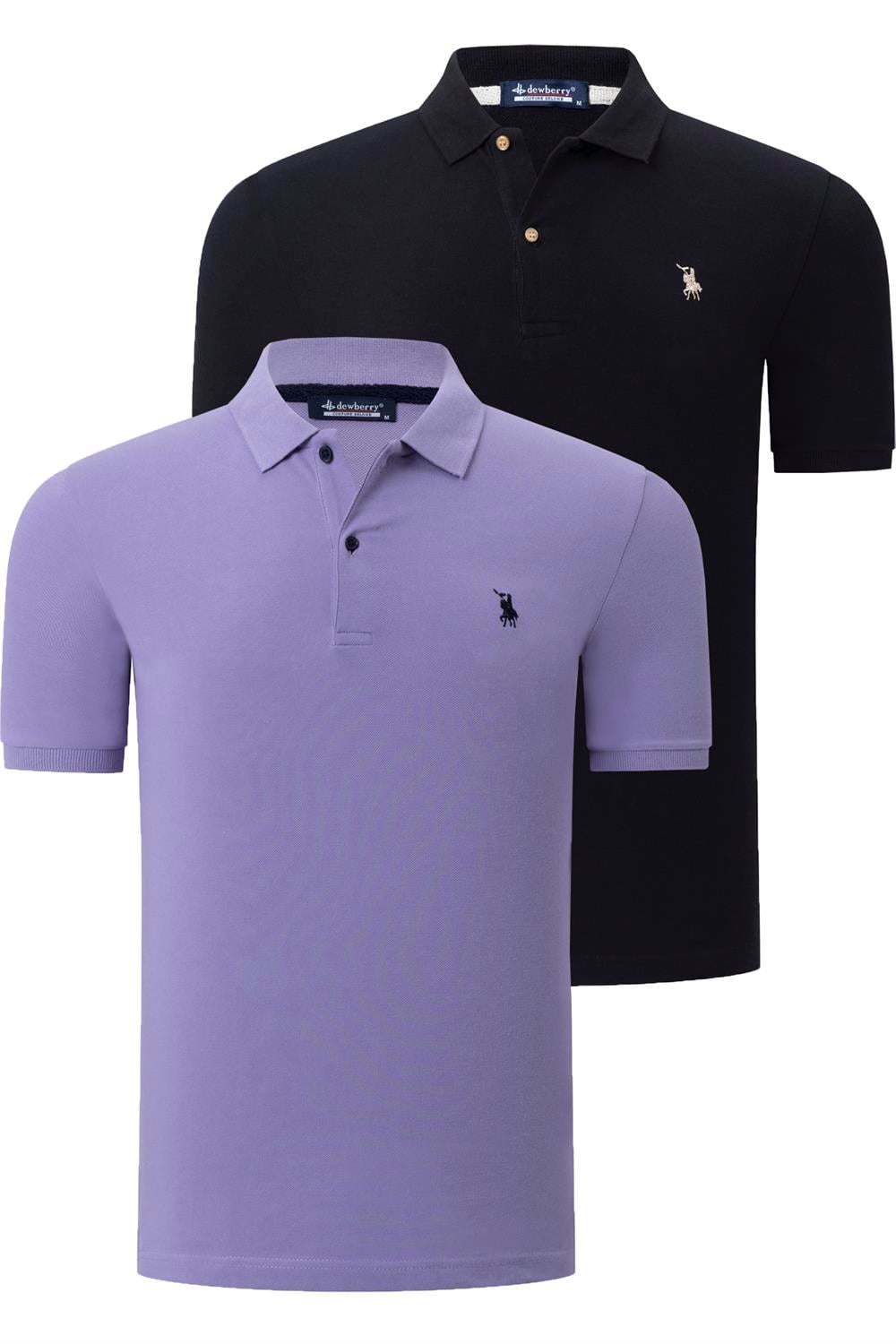 İKİLİ SET T8561 DEWBERRY ERKEK TSHIRT-SİYAH-LİLA