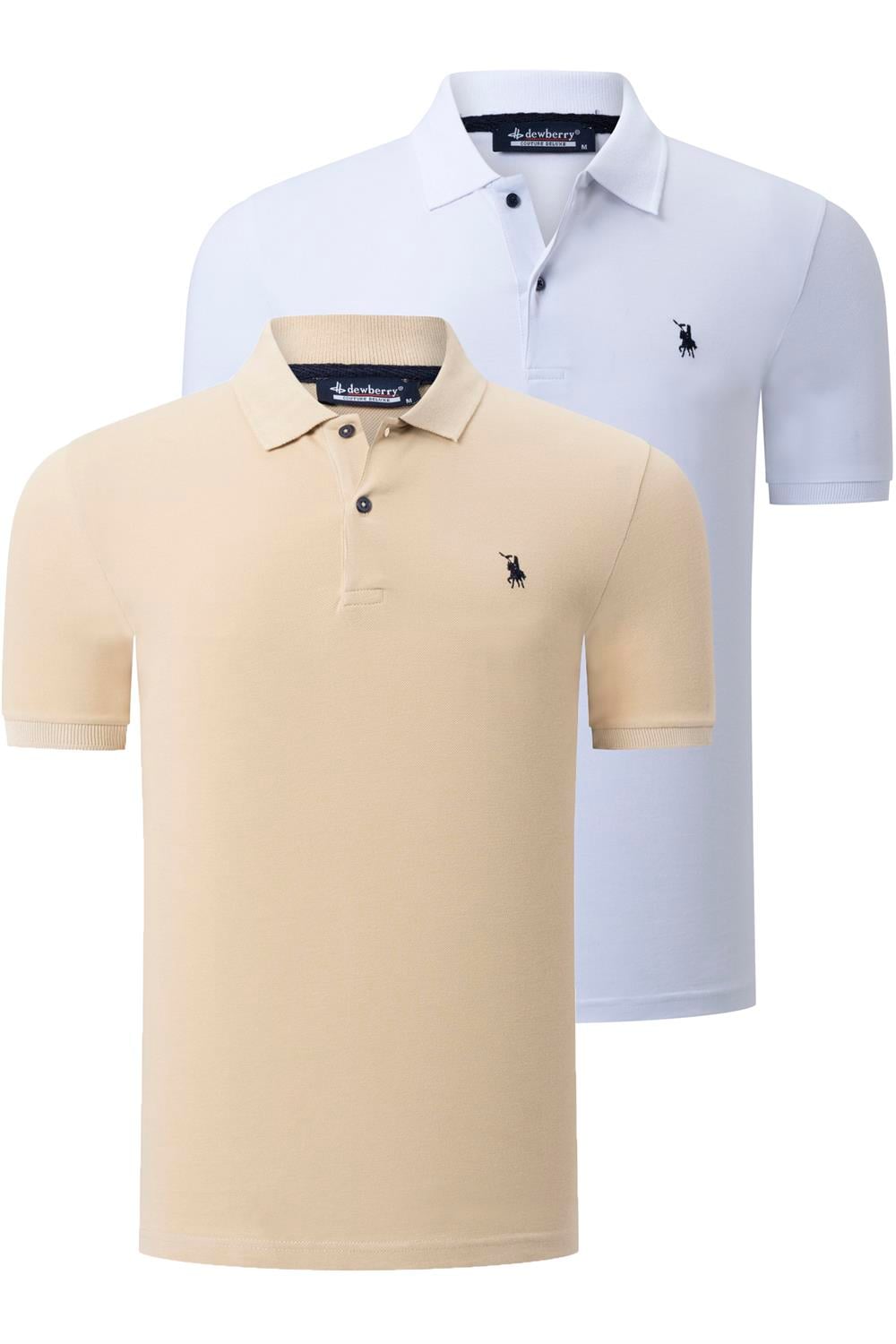 İKİLİ SET T8561 DEWBERRY ERKEK TSHIRT-BEYAZ-BEJ