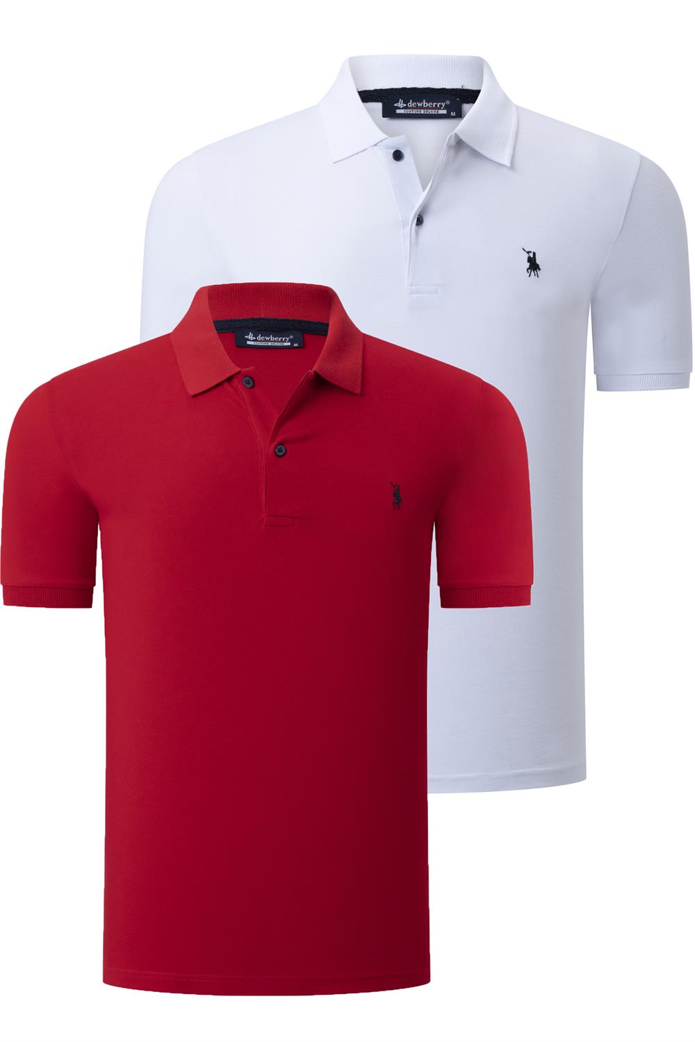 İKİLİ SET T8561 DEWBERRY ERKEK TSHIRT-BEYAZ-KIRMIZI