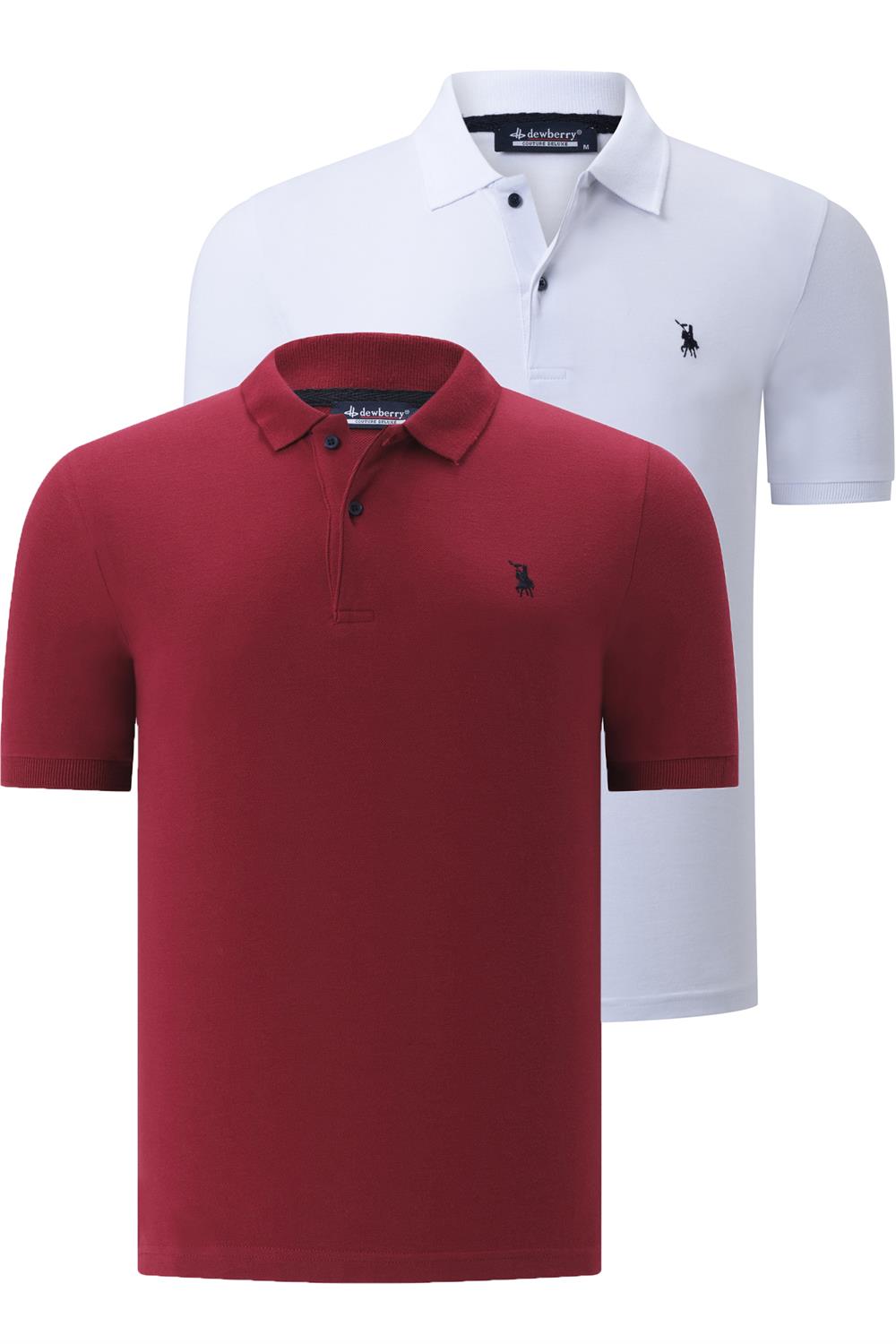 İKİLİ SET T8561 DEWBERRY ERKEK TSHIRT-BEYAZ-BORDO