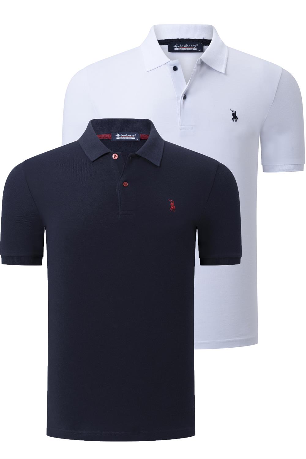 İKİLİ SET T8561 DEWBERRY ERKEK TSHIRT-BEYAZ-LACİVERT