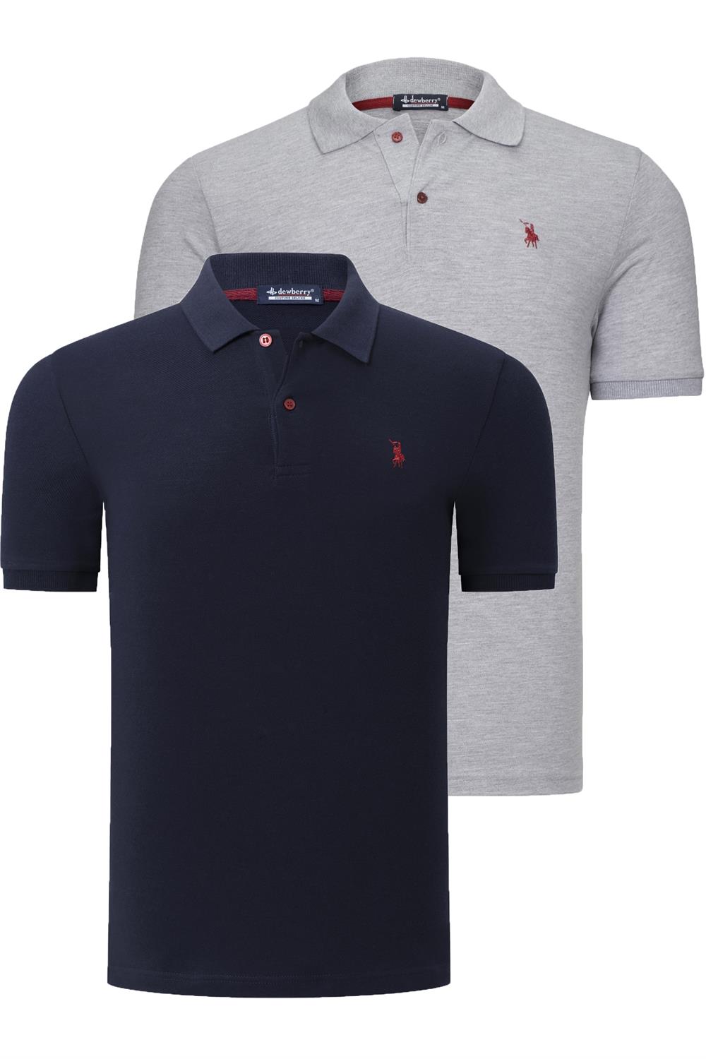 İKİLİ SET T8561 DEWBERRY ERKEK TSHIRT-GRİ - LACİVERT