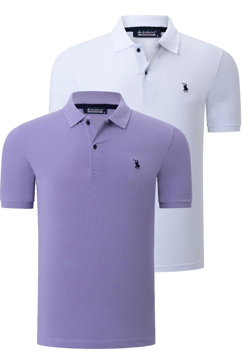 İKİLİ SET T8561 DEWBERRY ERKEK TSHIRT-BEYAZ-LİLA