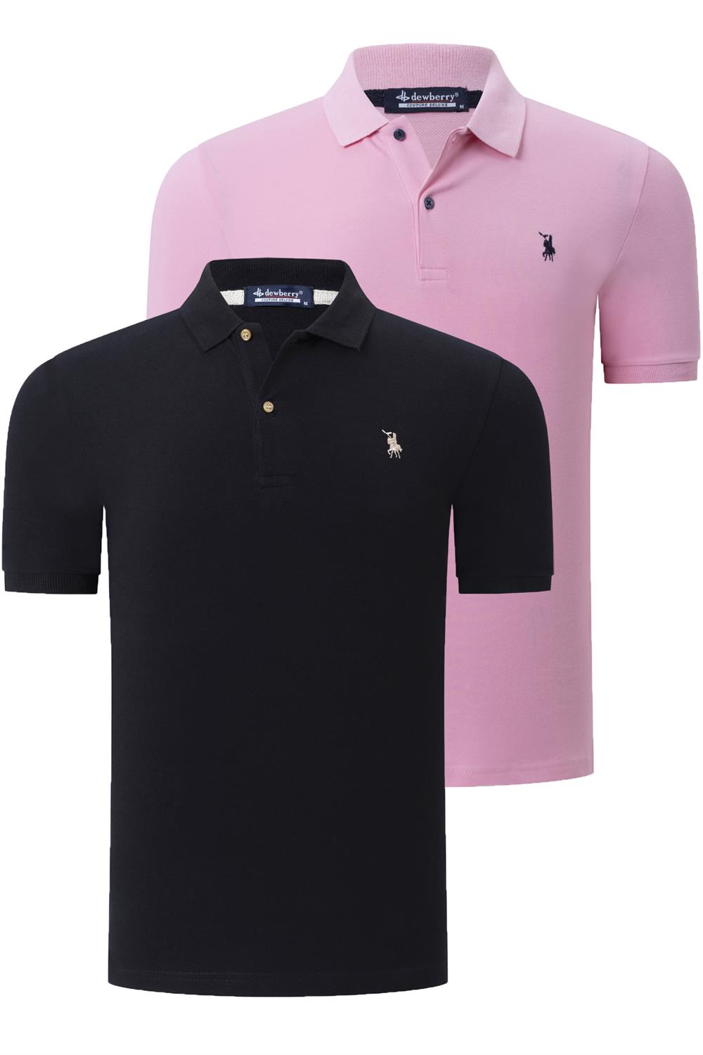 İKİLİ SET T8561 DEWBERRY ERKEK TSHIRT-SİYAH-PEMBE