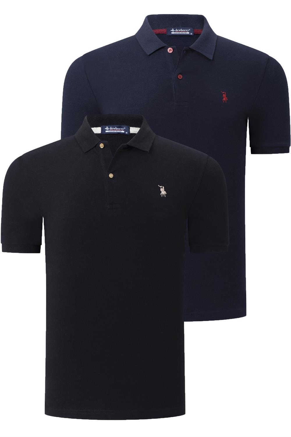 İKİLİ SET T8561 DEWBERRY ERKEK TSHIRT-SİYAH-LACİVERT