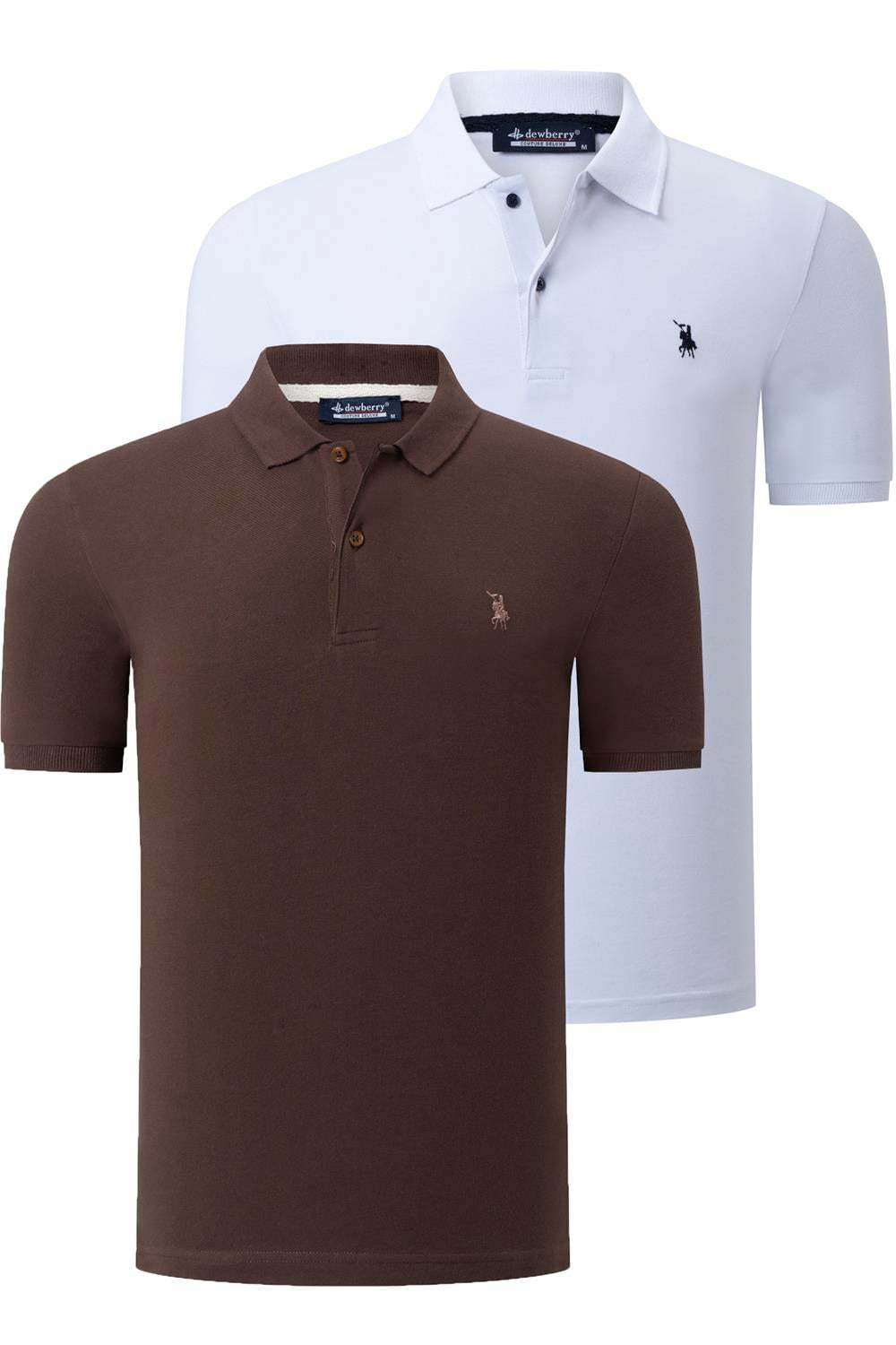 İKİLİ SET T8561 DEWBERRY ERKEK TSHIRT-KAHVE-BEYAZ