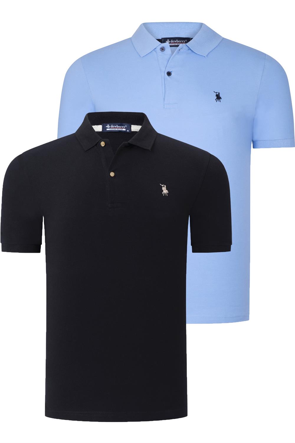 İKİLİ SET T8561 DEWBERRY ERKEK TSHIRT-SİYAH-AÇIK MAVİ