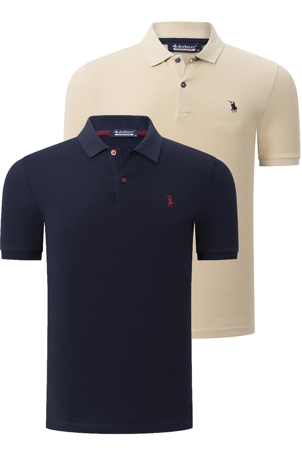 İKİLİ SET T8561 DEWBERRY ERKEK TSHIRT-LACİVERT-BEJ