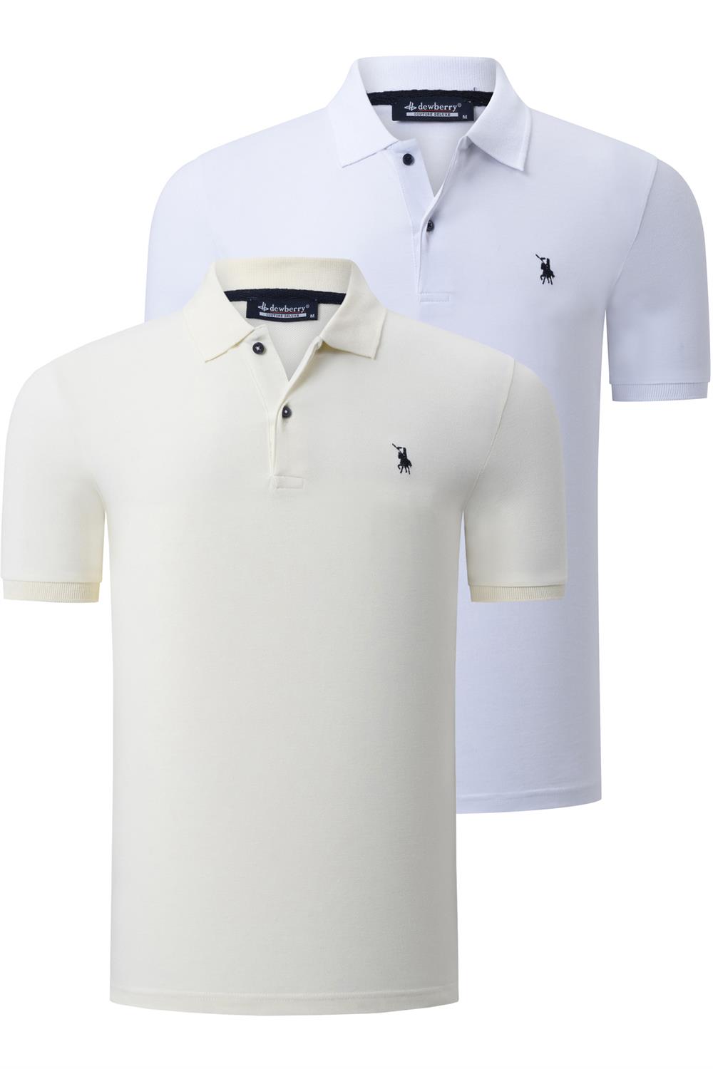 İKİLİ SET T8561 DEWBERRY ERKEK TSHIRT-BEYAZ-KEMİK