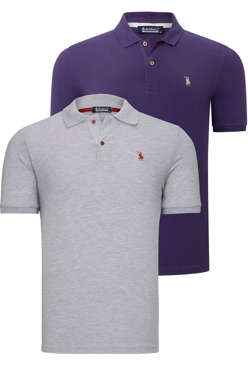 İKİLİ SET T8561 DEWBERRY ERKEK TSHIRT-GRİ-MOR