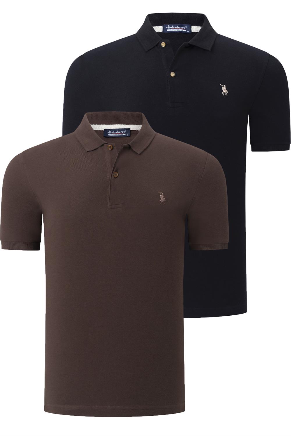 İKİLİ SET T8561 DEWBERRY ERKEK TSHIRT-KAHVE -SİYAH