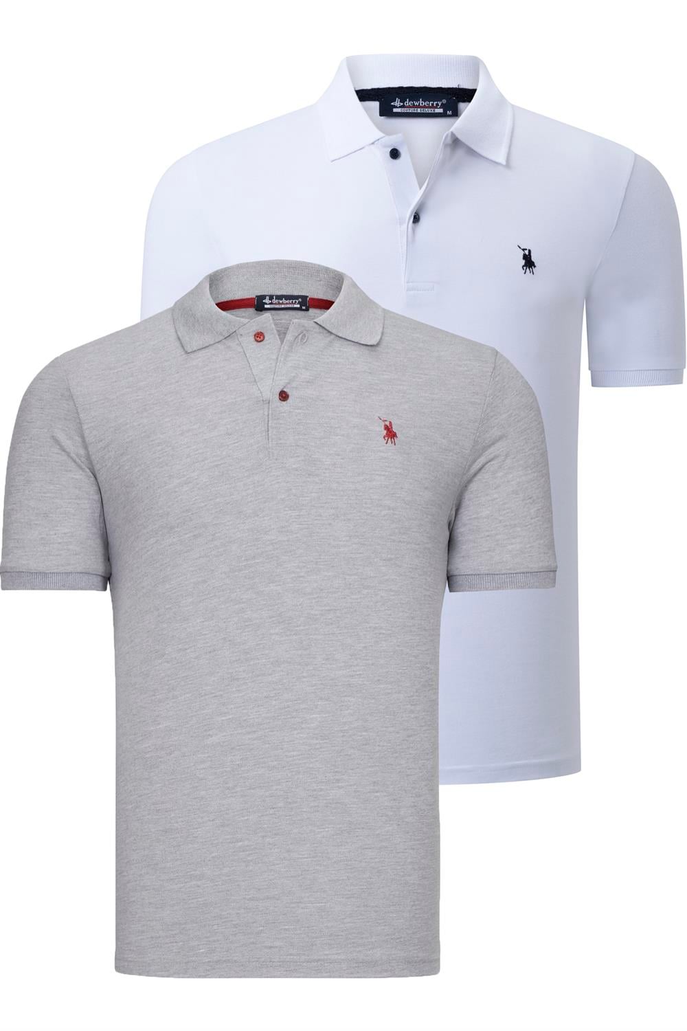 İKİLİ SET T8561 DEWBERRY ERKEK TSHIRT-BEYAZ-GRİ
