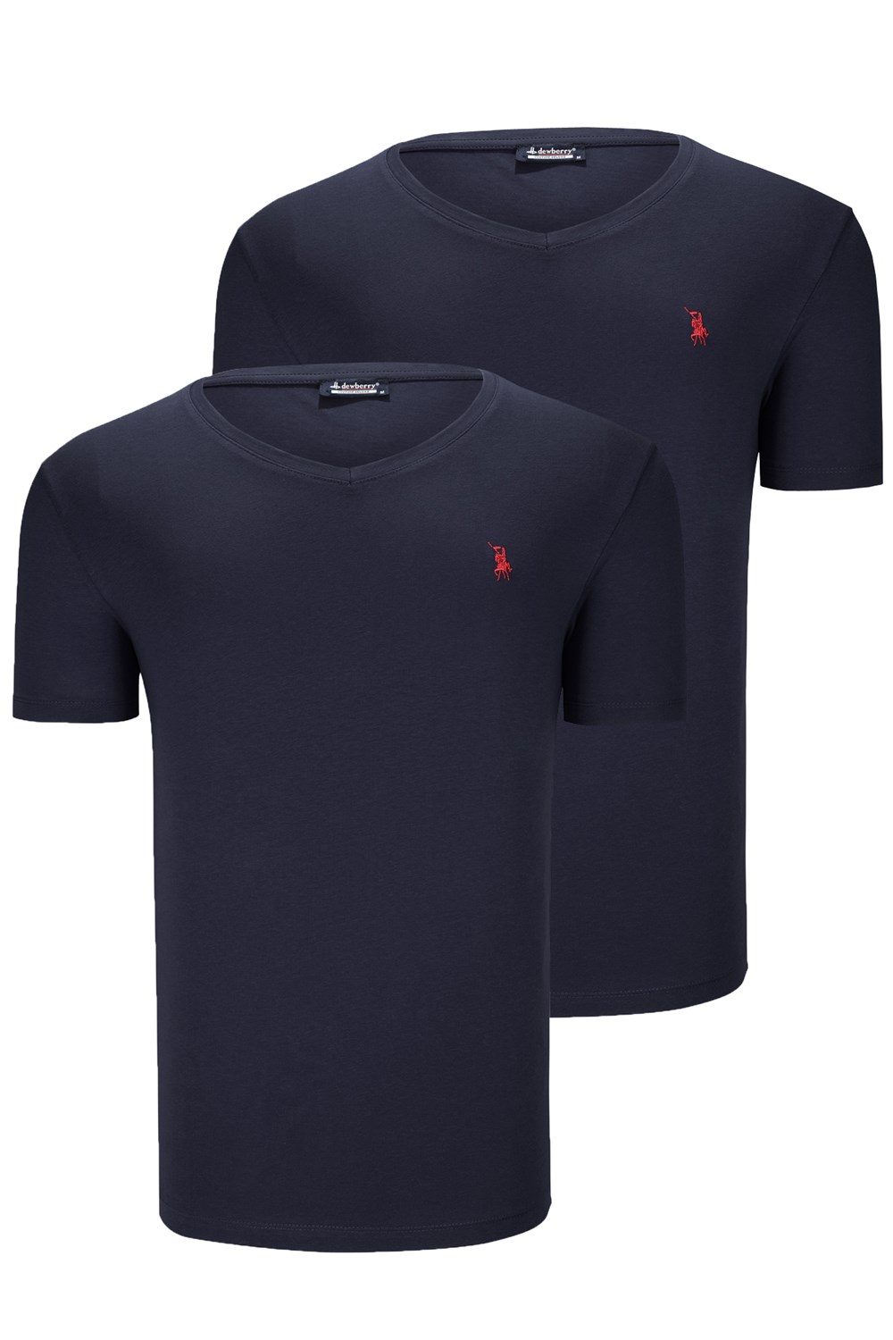 İKİLİ SET T8568 DEWBERRY V YAKA ERKEK T-SHIRT-KOYU LACİVERT - KOYU LACİVERT