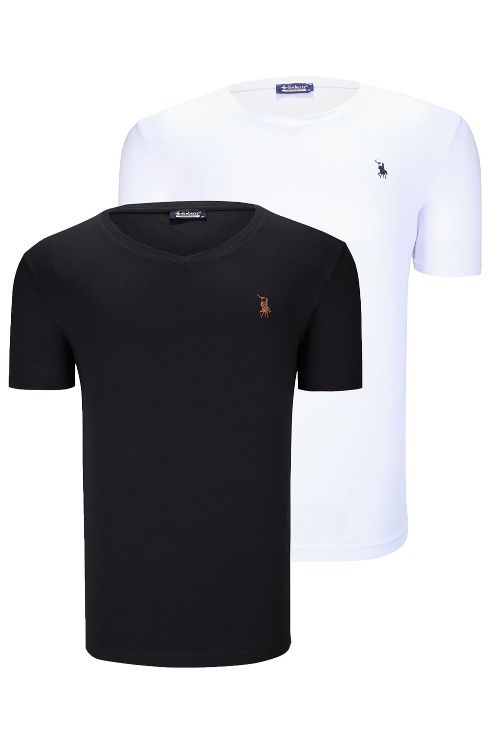 İKİLİ SET T8568 DEWBERRY V YAKA ERKEK T-SHIRT-KOYU SİYAH-KAR BEYAZ