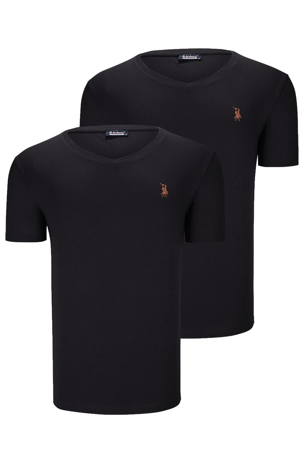 İKİLİ SET T8568 DEWBERRY V YAKA ERKEK T-SHIRT-KOYU SİYAH-KOYU SİYAH