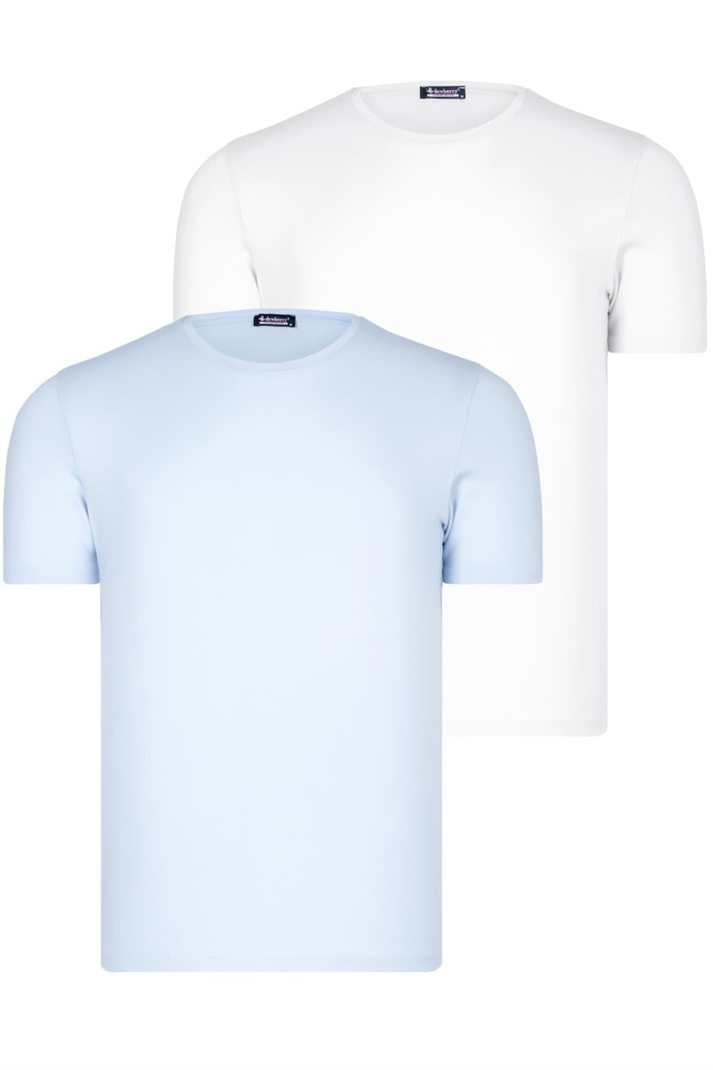 İKİLİ SET T8569 DEWBERRY BİSİKLET YAKA ERKEK T-SHIRT-MAVİ-BEYAZ