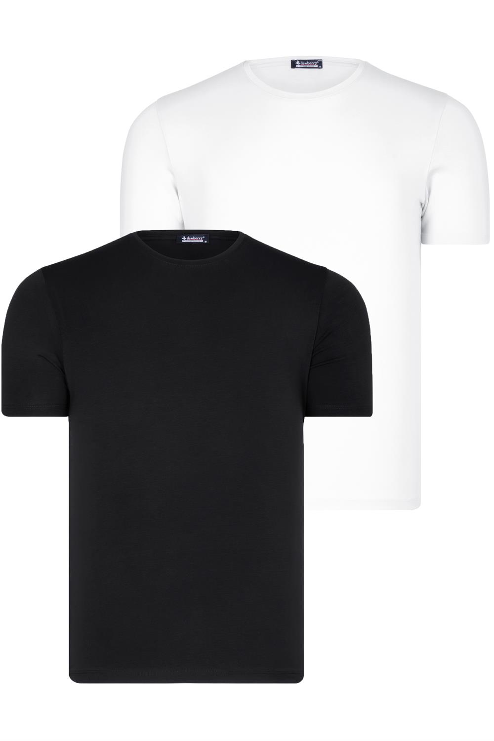 İKİLİ SET T8569 DEWBERRY BİSİKLET YAKA ERKEK T-SHIRT-KOYU SİYAH-BEYAZ