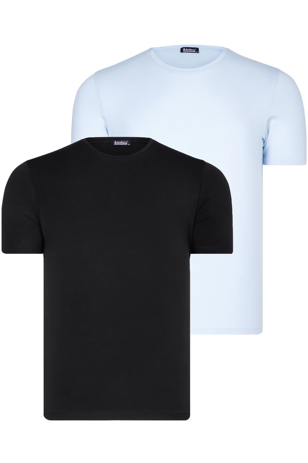 İKİLİ SET T8569 DEWBERRY BİSİKLET YAKA ERKEK T-SHIRT-SİYAH-MAVİ