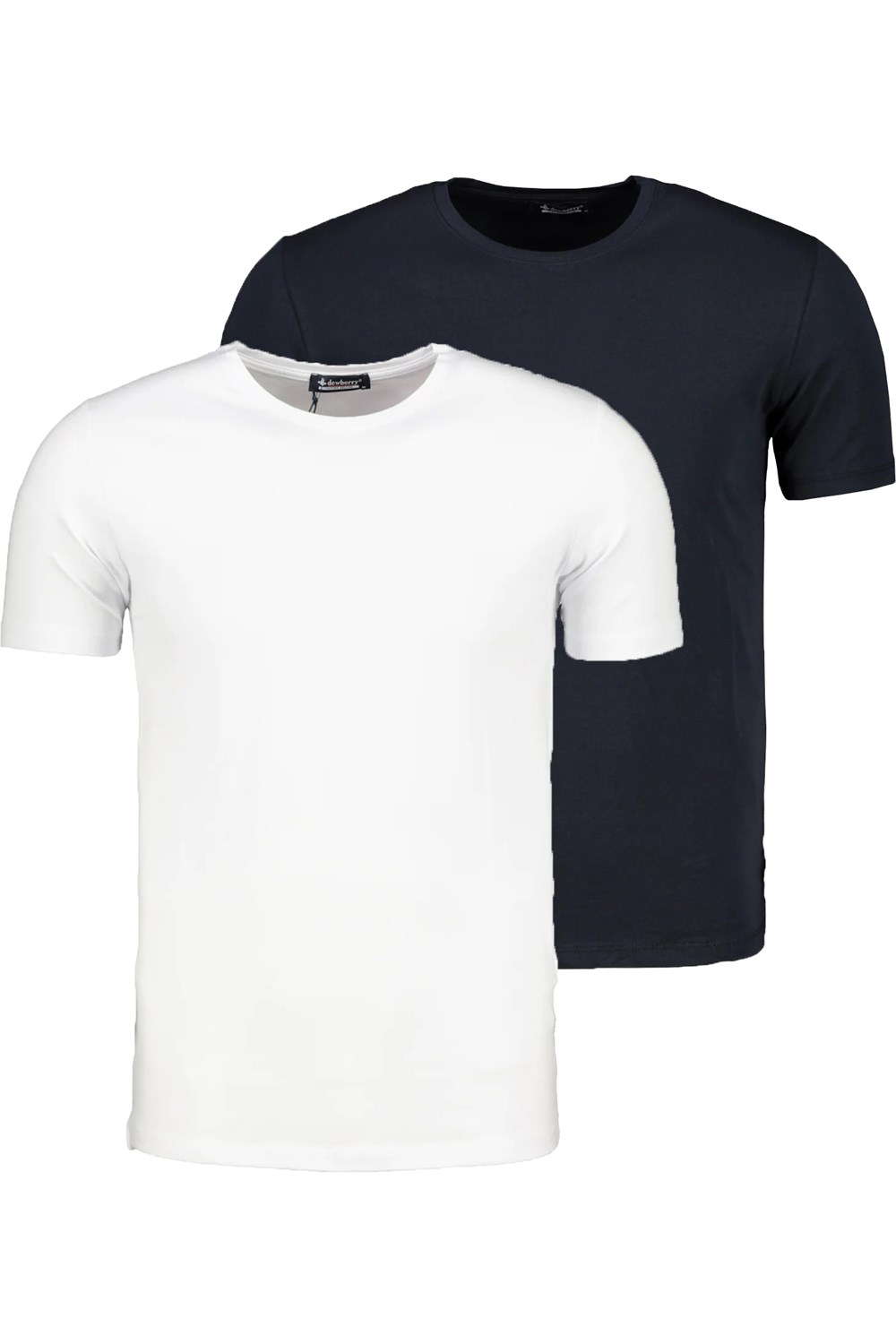 İKİLİ SET T8569 DEWBERRY BİSİKLET YAKA ERKEK T-SHIRT-LACİVERT - BEYAZ