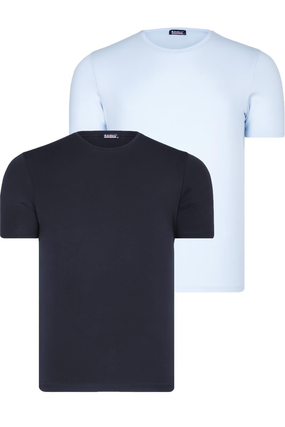 İKİLİ SET T8569 DEWBERRY BİSİKLET YAKA ERKEK T-SHIRT-MAVİ-LACİVERT