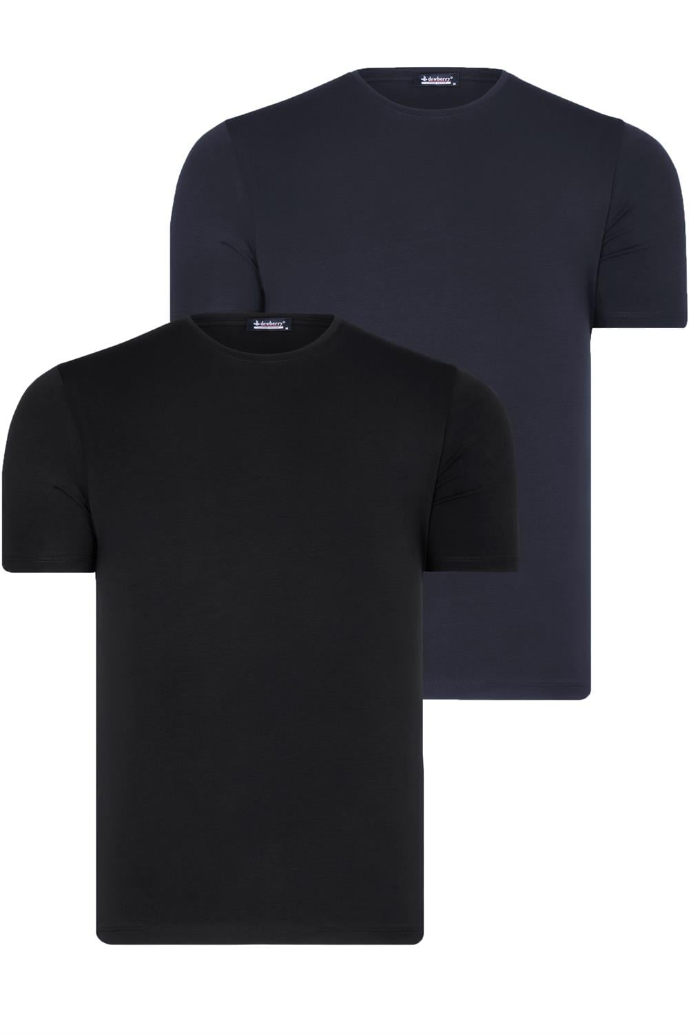 İKİLİ SET T8569 DEWBERRY BİSİKLET YAKA ERKEK T-SHIRT-SİYAH-LACİVERT
