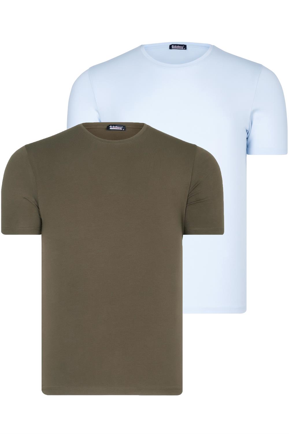 İKİLİ SET T8569 DEWBERRY BİSİKLET YAKA ERKEK T-SHIRT-MAVİ-HAKİ