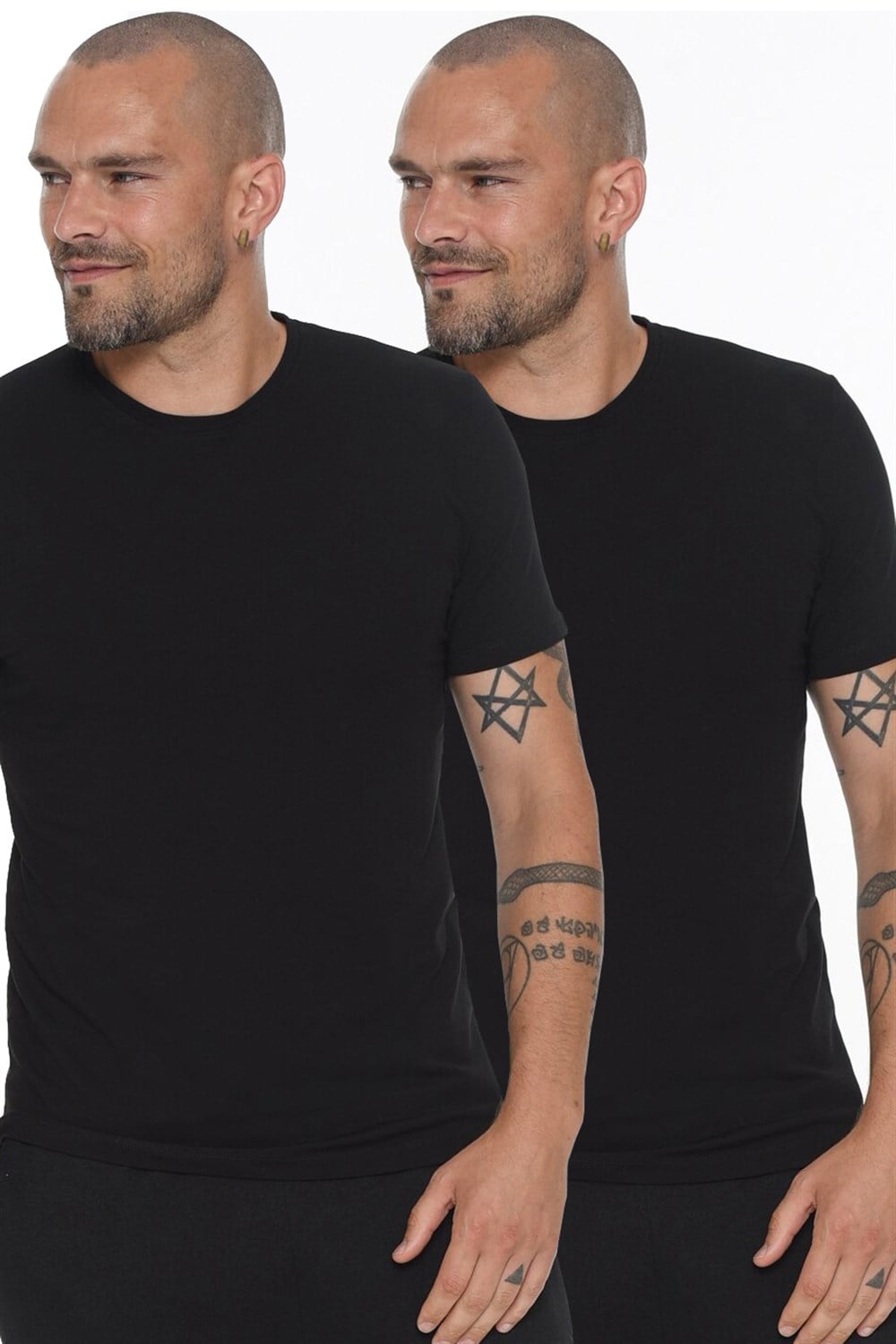 İKİLİ SET T8569 DEWBERRY BİSİKLET YAKA ERKEK T-SHIRT-SİYAH-SİYAH