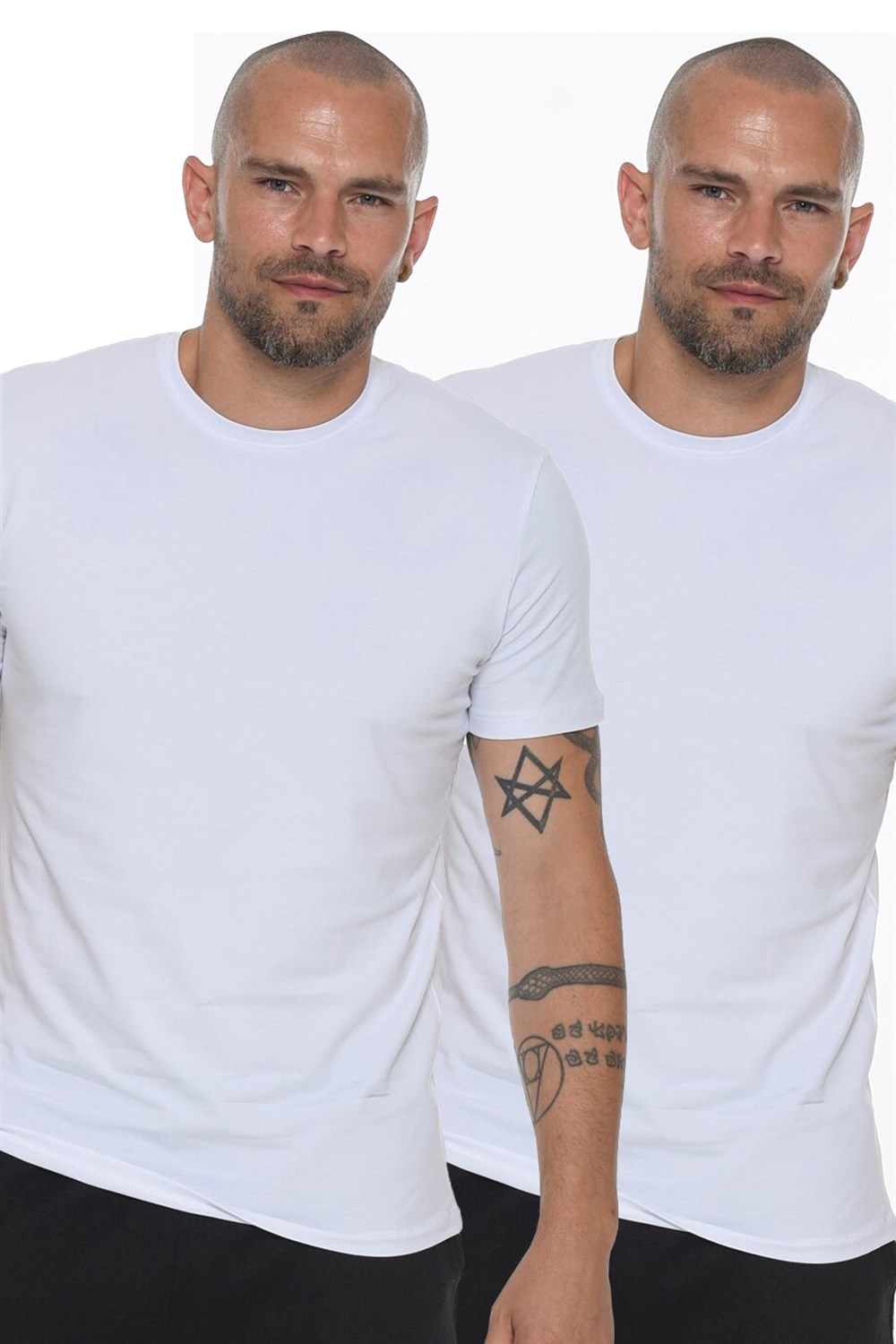 İKİLİ SET T8569 DEWBERRY BİSİKLET YAKA ERKEK T-SHIRT-BEYAZ-BEYAZ