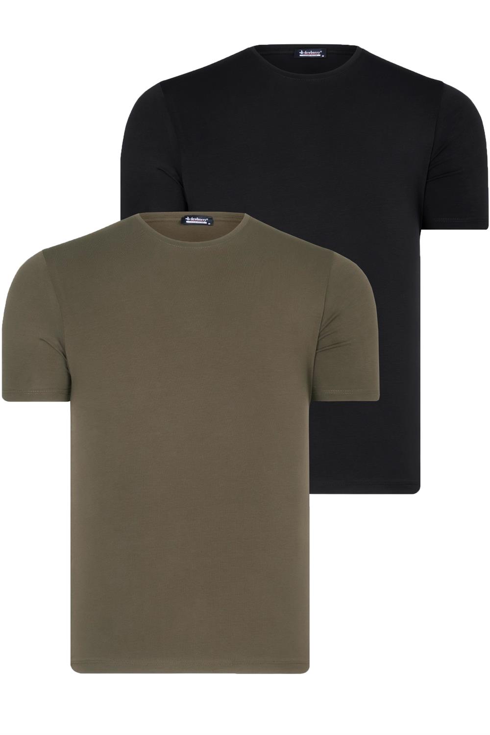 İKİLİ SET T8569 DEWBERRY BİSİKLET YAKA ERKEK T-SHIRT-SİYAH-HAKİ