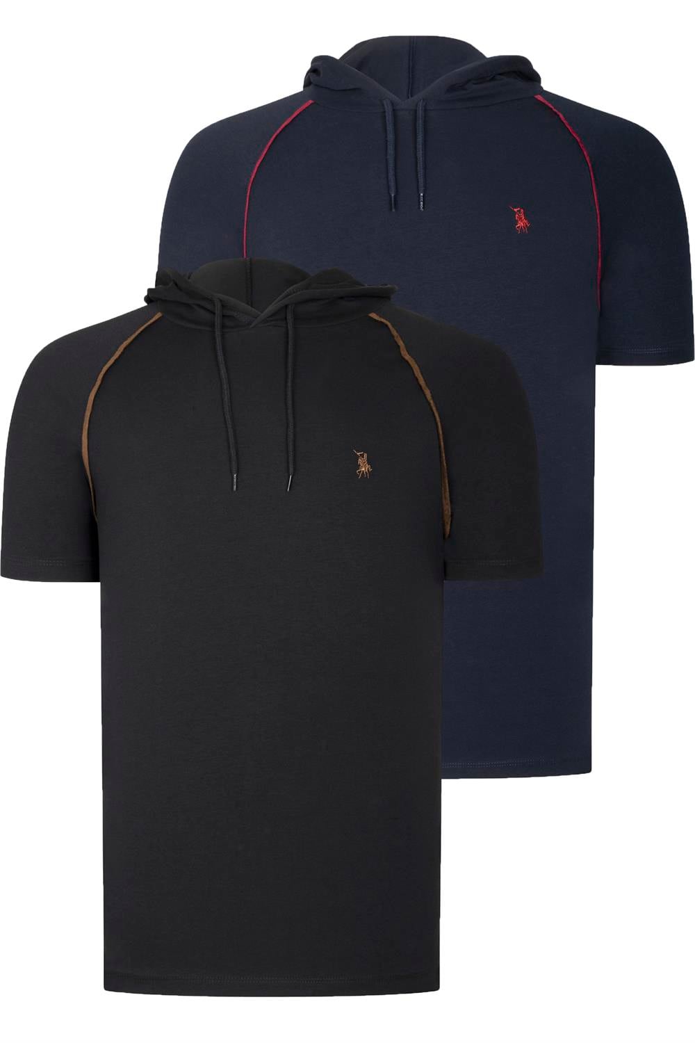 İKİLİ SET T8570 DEWBERRY KAPŞONLU ERKEK T-SHIRT-SİYAH-LACİVERT