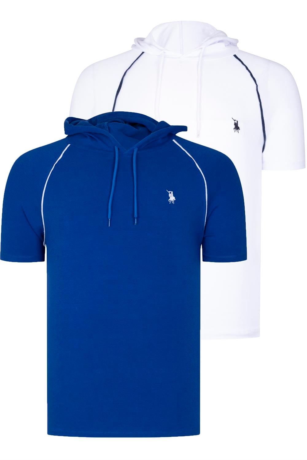 İKİLİ SET T8570 DEWBERRY KAPŞONLU ERKEK T-SHIRT-BEYAZ-SAKS