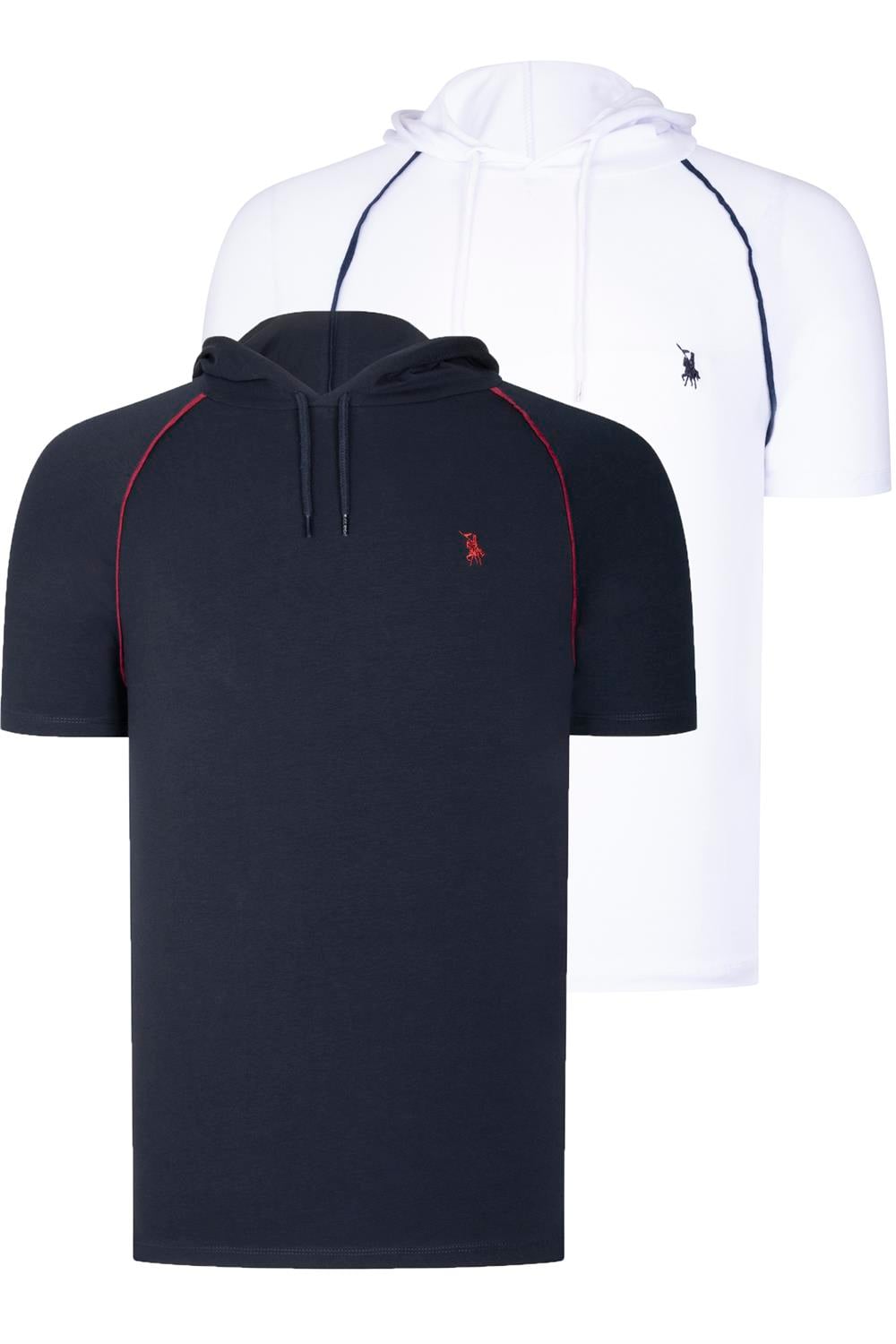 İKİLİ SET T8570 DEWBERRY KAPŞONLU ERKEK T-SHIRT-LACİVERT-BEYAZ